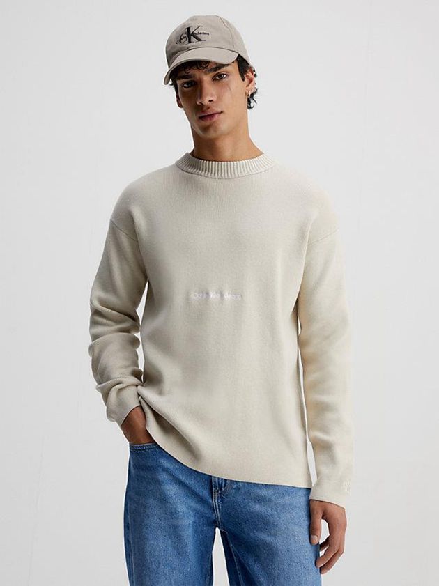 Calvin Klein USA Relaxed Organic Cotton Jumper Mens Sweater Beige 9543618-KP